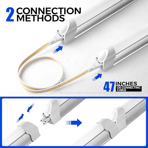 Image of Barrina T5 LED Shop Light, 8FT, 5000LM, 6500K, 45W (10 Pack), Linkable | Super Bright White Shop Lights, Led Garage Light, Corded Electric with ON /Off Switch, ETL Listed