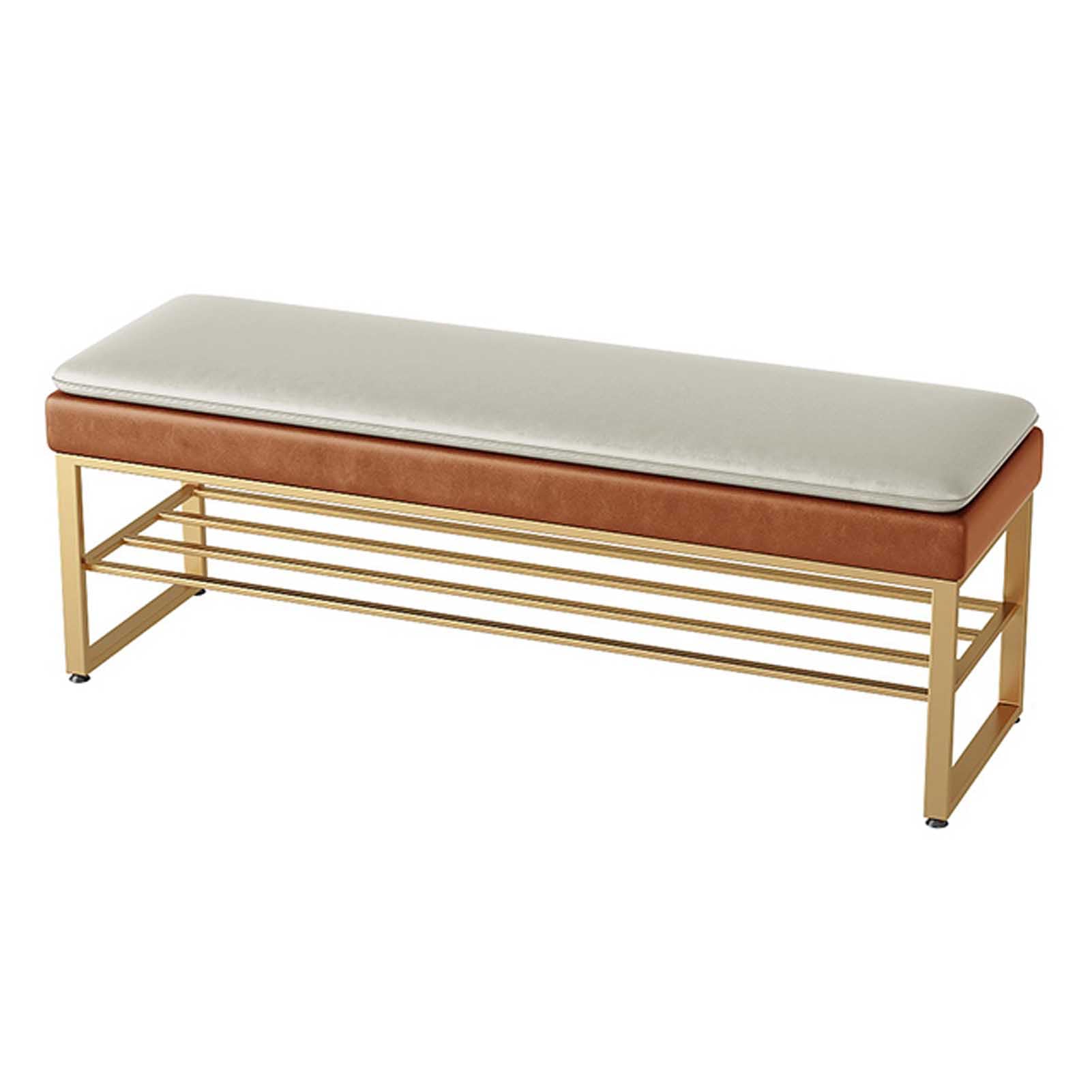 Banc à chaussures 80cm avec siège rembourré et étagère à 2 niveaux en acier