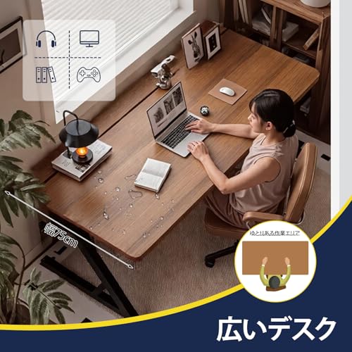 ゲーミングデスク 75cm幅天板 Z型パソコンデスク 大型 PCデスク 2段分割ボード モニターアーム対応 カーボンファイバー調 長さ120/140/160/180cm 机 組み立て簡単 ケーブル管理 調整可能脚付き [4]