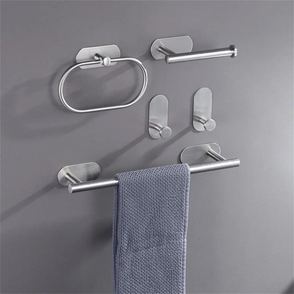 Toallero de aro para baño, Barra Colgante para baño, Gancho para Ropa, Soporte para Toallas de Papel, Juego de 4 Piezas Dorado, Juego sin Perforaciones para baño, C, 4 Piezas