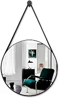Espelho Adnet Redondo Decorativo 23cm Com Alça De Couro Reforçado e Suporte Para Escritório Banheiro Hall (Preto)