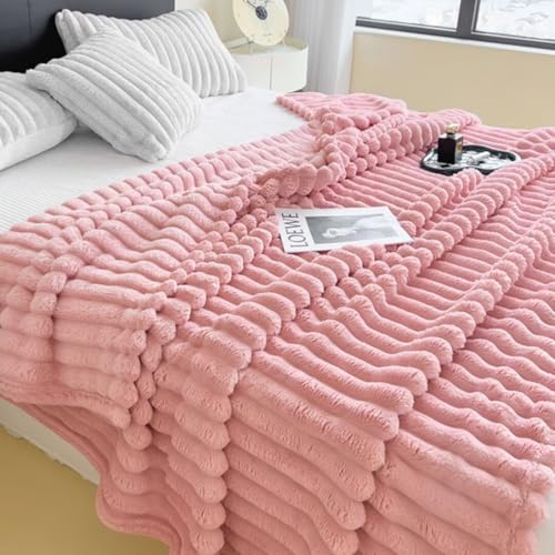 OSONA 毛布 ブランケット 秋冬用 ふわふわ 暖かい あったか 軽量 静電気防止 シングル マイクロファイバー ひざ掛け 掛け毛布 おしゃれ ふわとろ オールシーズン 洗える(200x230cm ピンク)