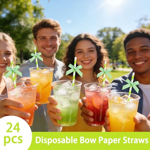 24 pitillos de papel con moño verde frutal miniatura 4