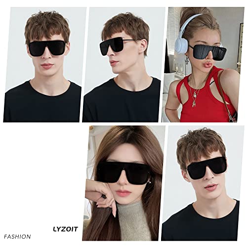 LYZOIT Rimless Oversized Square Sunglasses for Women Men Flat Top Shield Frameless Sun Glasses4