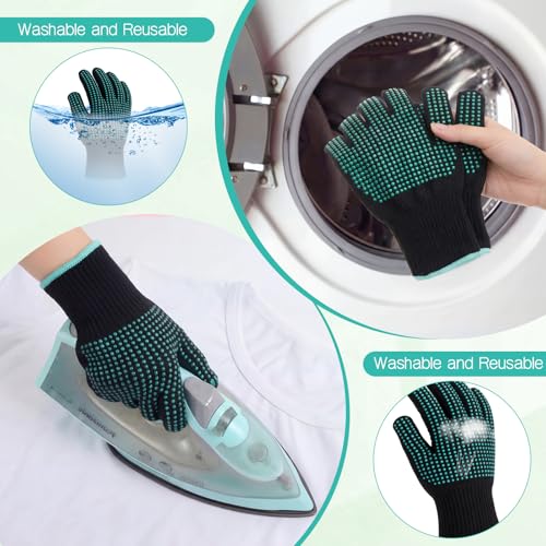 Image of Riyiper 3 Pairs Heat Resistant Gloves for Sublimation, Gloves for Heat Press with Silicone Bumps Applies to Resistant Work, Hair Styling, Universal Fit Size (Green)