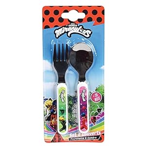 Fun House 006084 MIRACULOUS LADYBUG Bestekset met vork en lepel voor kinderen, hoogte 13,5 x l 3 cm