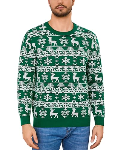 Litherday Herren Weihnachtspullover Weihnachten Pullover Rundhals Strickpullover Christmas Sweater Rentier Schneeflocken Muster Warm Weich Ideal für Weihnachtsfeier Winter...