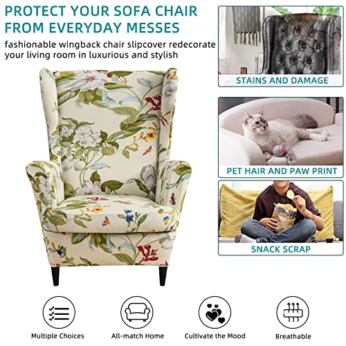 Crfatop 2 Piece Stretch Wingback Chair Cover Printed Wing Chair Slipcovers Spandex Fabric Wingback Armchair Covers With Elastic Bottom For Living Room Bedroom Wingback Chair thumb #3