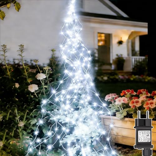 yowin Luces Árbol Navidad 2M 400 LED Luzes Cascada con Enchufe, Temporizador, 8 Modos Guirnalda Árbol Navidad Impermeable Luces de Hadas Navideñas para Interior Exterior Jardin Decoración - Blanco