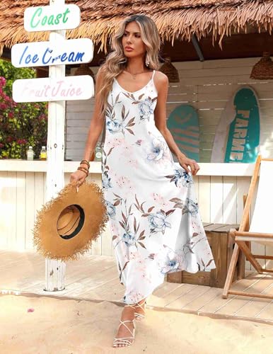 Image of Zeagoo Womens Summer Maxi Dress Spaghetti Strap Casual Printed Dress Boho Floral Beach Sundress,