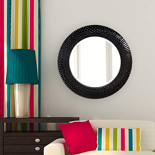 Image of Howard Elliott Bergman Big Round Mirror for Wall Decor, Black Mirror with Starburst Effect, Modern Large Circular Hanging Wall Vanity Mirror for Living Room, Bathroom or Entryway, 32 x 32 Inch