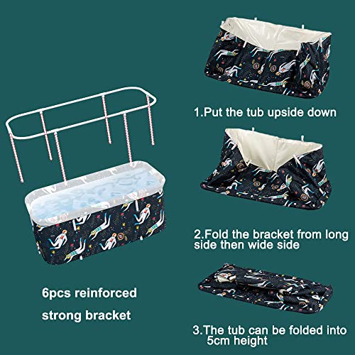 W Weylan Tec 47 Inch Foldable Bath Tub Wide Bathtub With Bath Pillow Bath Seat Blue Star No Pump #TOP3