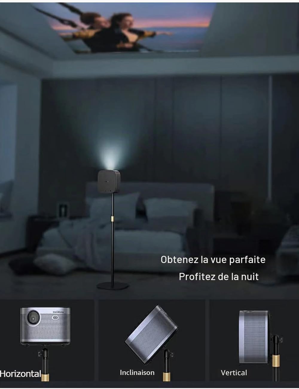 Support de projecteur orientable à 360°, hauteur réglable, compatible avec XGIMI, Nebula, VANKYO, Jinhoo, AuKing