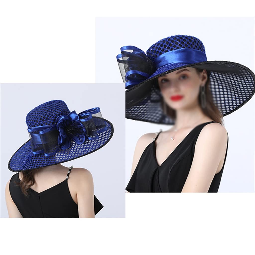 Cappello a Tesa Larga da Donna con Decorazione Floreale in Rete, Parasole e Comodo Cappello per Adulti
