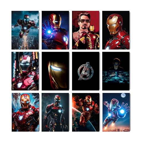 Image of Posters Inc Set of 12 Iron Man Posters for Wall, Home Decoration Items for Living Room, Aesthetic Wall Stickers for Bedroom, Birthday Gift for Men, 300 GSM A4 Size Paper, Glue Dots Included