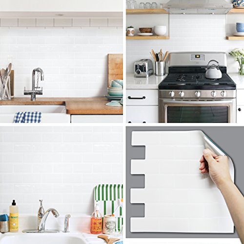 BEAUSTILE Peel and Stick Backsplash Fire retardaut Tile Sheet (2pcs) (Subway L) (Blanc de Blanc)