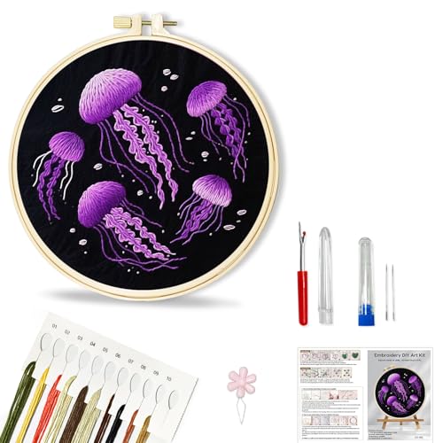 Image of Huacan Embroidery Kit for Beginners,Flower Embroidery Kits for Adult, Needlepoint Kits for Adults with Stamped Patterns