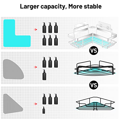 Moforoco Corner Shower Caddy, 3 Pack Shower Organizer Shelf With Soap Holder And 12 Hooks, Adhesive Shower Shelves Rustproof For Bathroom, Shower Storage Basket Bathroom Shower Accessories(Silver) #TOP4