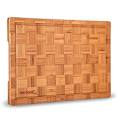 McCook MCW12 Bamboo Cutting Board, Wood Butcher Block Kitchen Cutting and Chopping Boards for Meat, Cheese and Vegetables with Juice Groove, End Grain Serving Tray (Large, 17â€*12â€*1â€)