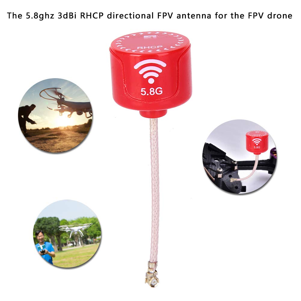 Antenna 5.8 GHz 3dBi LHCP, Guadagno Alto, Connettore UFL, Per Droni FPV Racing E Modelli RC, Colore Rosso