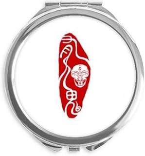Demon Head China Seal Fuying Painting Hand Compact Mirror Round Portable Pocket Glass