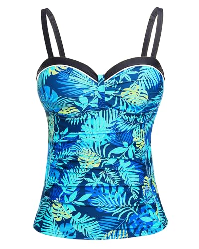 Image of Women's Underwire Tummy Control Swimsuit Top Push Up Bathing Suit Top | Unremovable Bra, Adjustable Straps, Full Lining, Shirred Bust, Side-Splicing Design, Criss-Cross Back
