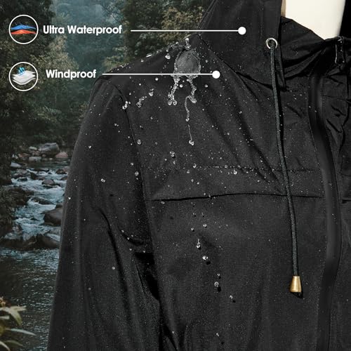 Zando Packable Rain Jacket Women Waterproof Long Rain Coat Lightweight with Hood Windbreaker Jackets Outdoor Trench Coat4