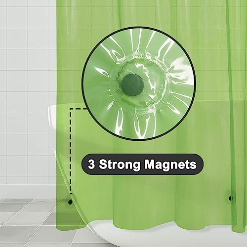 Image of Barossa Design Clear Green Long Shower Curtain Liner 78 inch Height - 3 Magnets & Waterproof Lightweight PEVA Shower Liner for Bath Tub, PVC Free, Metal Grommets, Clear Green, 72x78