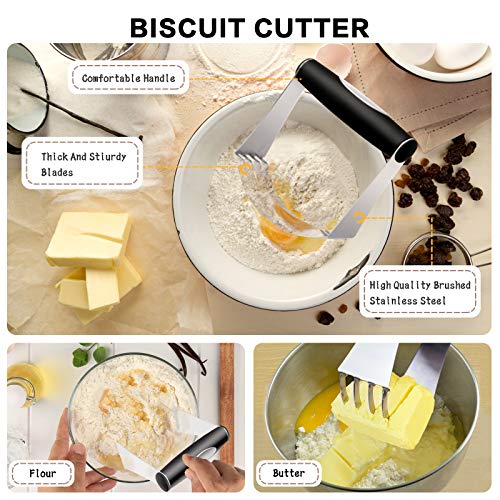 SYOSIN Pastry Cutter Set,5 Pack of Pastry Cutter,Biscuit Cutters set,Dough Scraper and Silicone Baking Mat,Stainless Steel Dough Cutter Scraper Blender Set for cooking cookies and donuts - Thumbnail 2