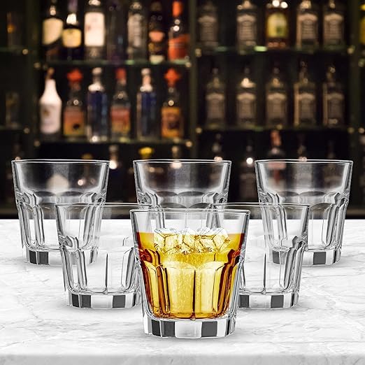 Image of Smartserve Marocco Whiskey Glass Set 230ml Set of 6 Tumblers for Scotch, Bourbon & Cocktails Timeless Elegance for Home Bars, Lounges