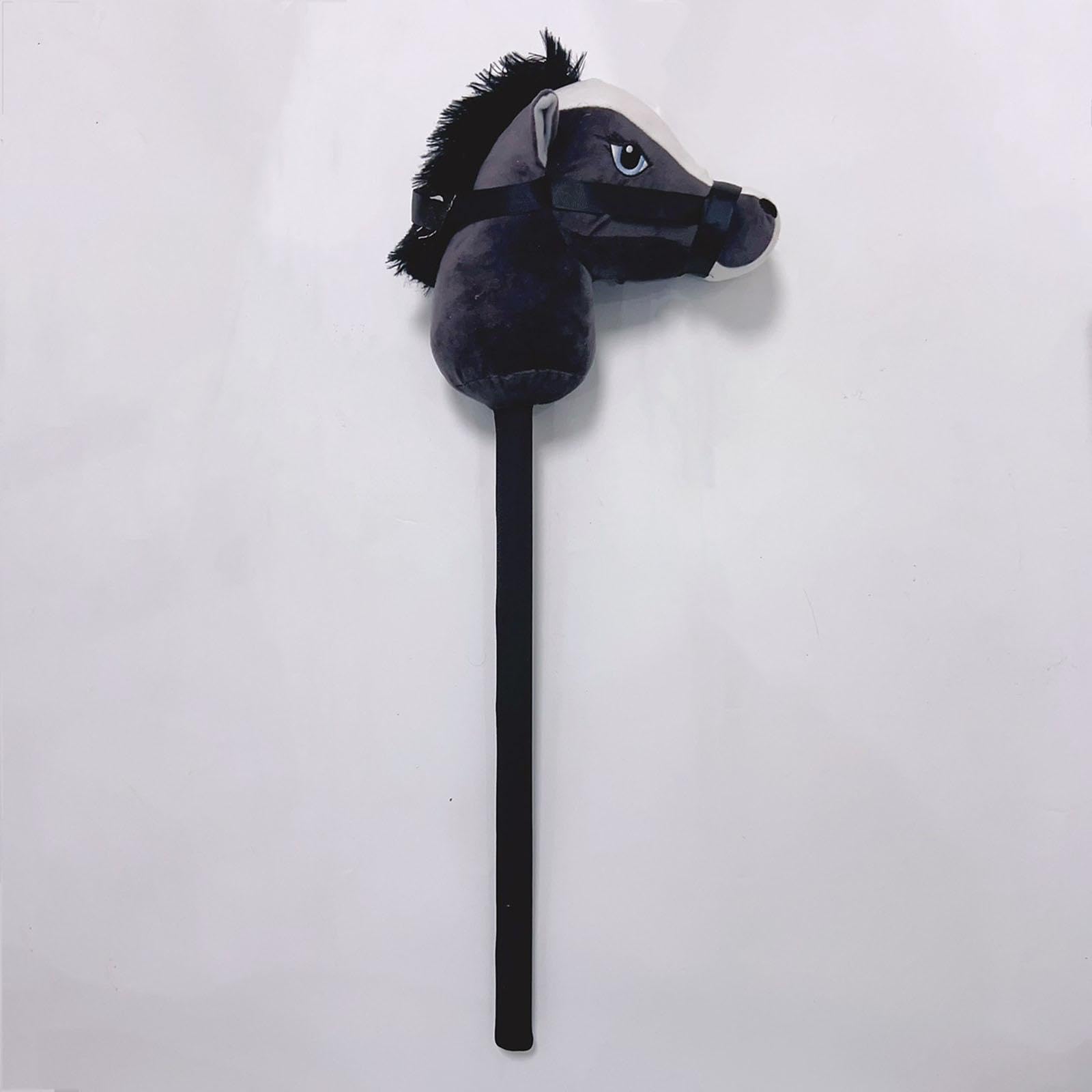Hobby Horse Steckenpferd Kinder Plüsch Reitspielzeug Tierkopf Stabspielzeug mit Griff Aus Weichem Pp Baumwollstoff für Bühnenstücke Und Freizeit Drinn, Schwarz