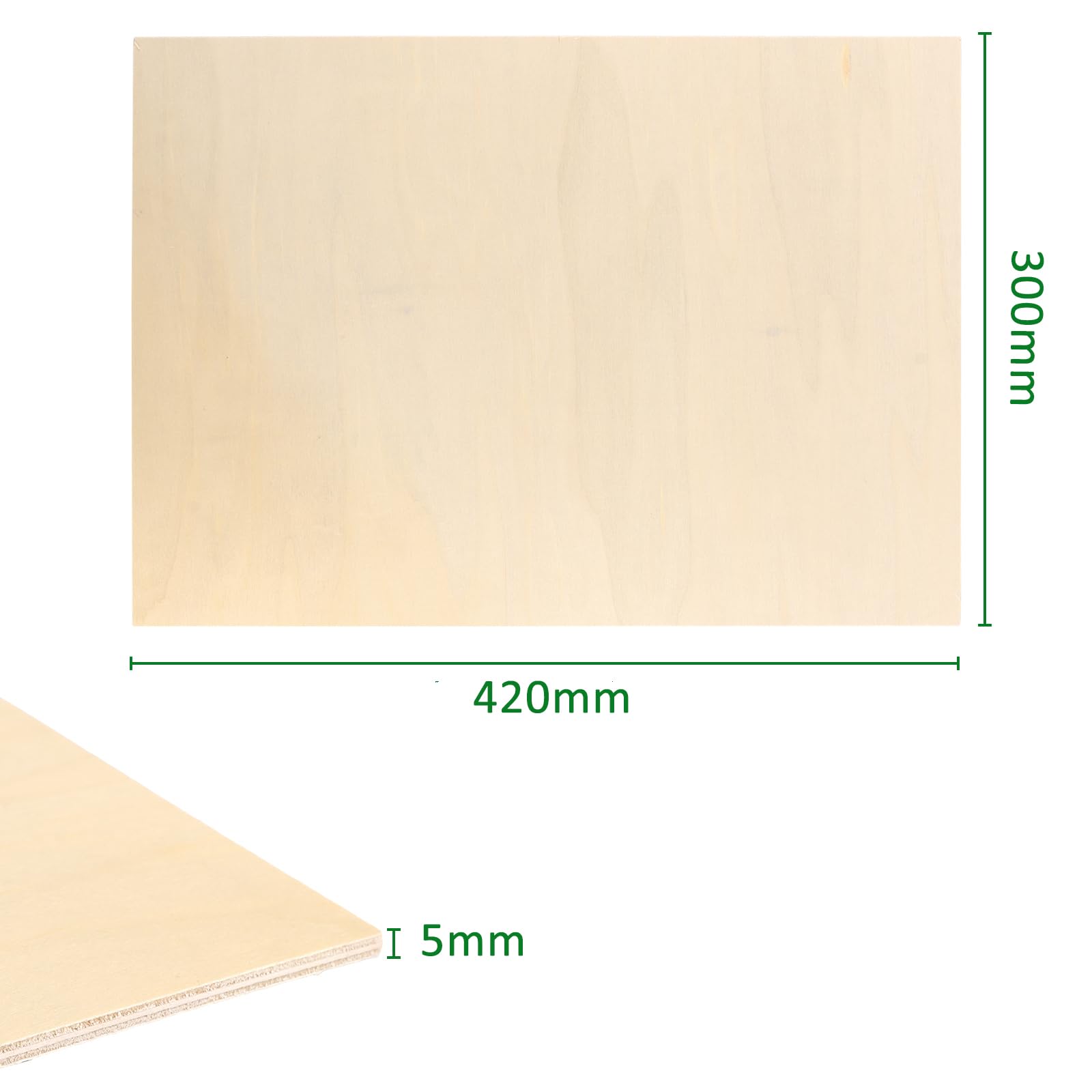10 Pezzi Pannelli Legno A3, Pannello Compensato di Pioppo 420 x 300 x 5 mm, Fogli Naturali per Fai da Te, Modellismo, Pittura e Taglio Laser Studio