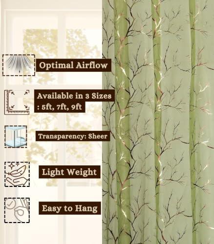 Image of Homefab India Multi Foil Transparent Sheer Curtain - 5 X 4 Feet, Window Curtains, Green, Pack of 1 Piece