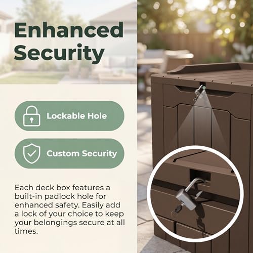 VICTONE Resin Deck Box Large Outdoor Storage for Patio Furniture, Garden Tools, Pool Supplies, Weatherproof and UV Resistant, Lockable (Brown, 30 Gallon) - 3