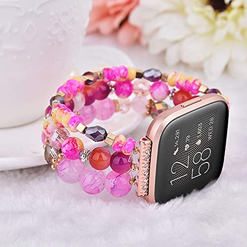 V-Moro Bracelet Compatible With Fitbit Versa 2/Versa Bands Women Fashion Versa Band Special Handmade Elastic Stretch Beads Replacement For Fitbit Versa/Lite Edition/Versa 2/Special Edition Girls Red #TOP2
