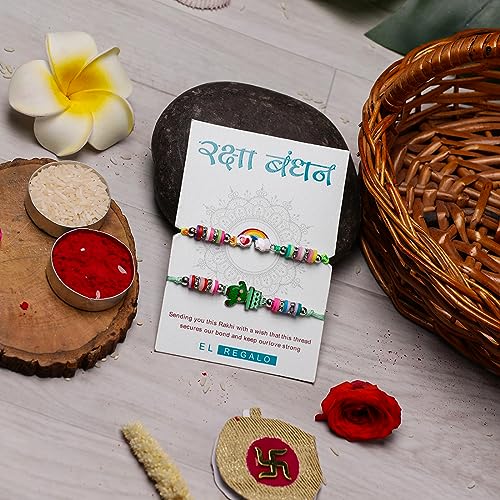 Image of El Regalo 2 PCs Cute Rakhis Set for Kids - Beautiful 2 Kids Rakhis Set for Girls & Boys with Roli Chawal, Message Card in Rakhi Gift Box for Little Brother /Niece /Nephew