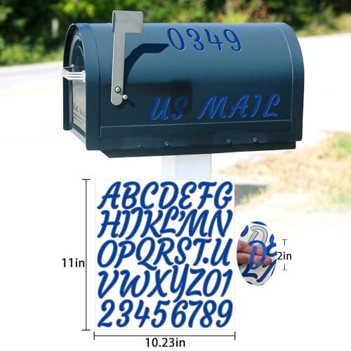 Image of 380 Pieces 10 Sheets Letter Stickers,Self Adhesive Waterproof Mailbox Numbers Stickers,Alphabet Decals for DIY,Bulletin Board,Window,Door,Sign,Bike,Car,Laptop,Scrapbook(Blue, 2 Inch)