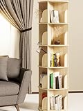 Jean Balveau 360° Drehbares Bücherregal - Buchenholz Bücherregal drehbar mit 5 Verstellbaren Ebenen 160x46x46 cm - Drehregal, Dekoregal, Standregal