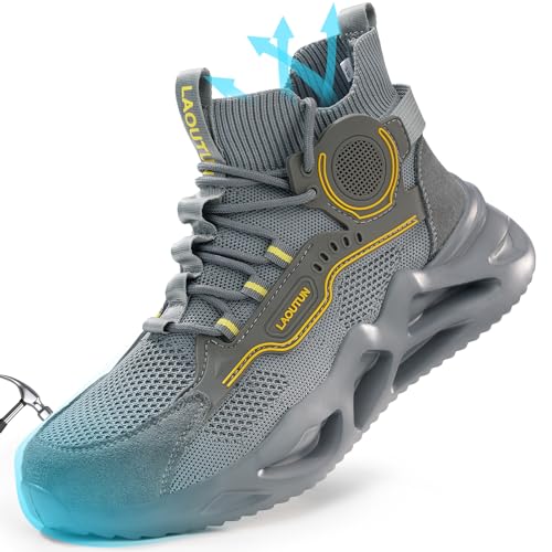 Image of LAoutun Steel Toe Shoes for Men Work Shoes Safety Sneakers Comfortable Lightweight Puncture Proof Slip on Indestructible Construction Work Shoes