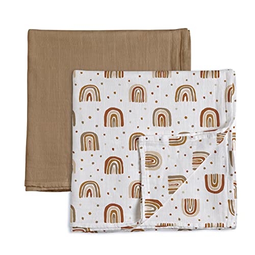 Image of Bamboo Muslin Baby Swaddle Blankets, Ultra Soft Organic Cotton Receiving Blankets Wrap for Boys & Girls - Large 47 x 47 inches, Cute Prints&Solid Color Newborn Swaddle Blankets, 2 Pack