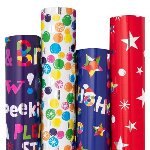 BIOBROWN Red Christmas Wrapping Paper Rolls for Kids Girl Boys Women Men Carnival Purple Gift Wrap Paper Jumbo Roll for Birthday and Baby Shower 30 Inch x 10 Feet 4 Roll