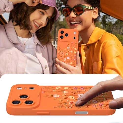 Image of Designed for iPhone 17 Pro Case, Cute Flower Floral Pattern Liquid Silicone Phone Case, Slim Soft TPU Protective Cover for Women Girls, Orange