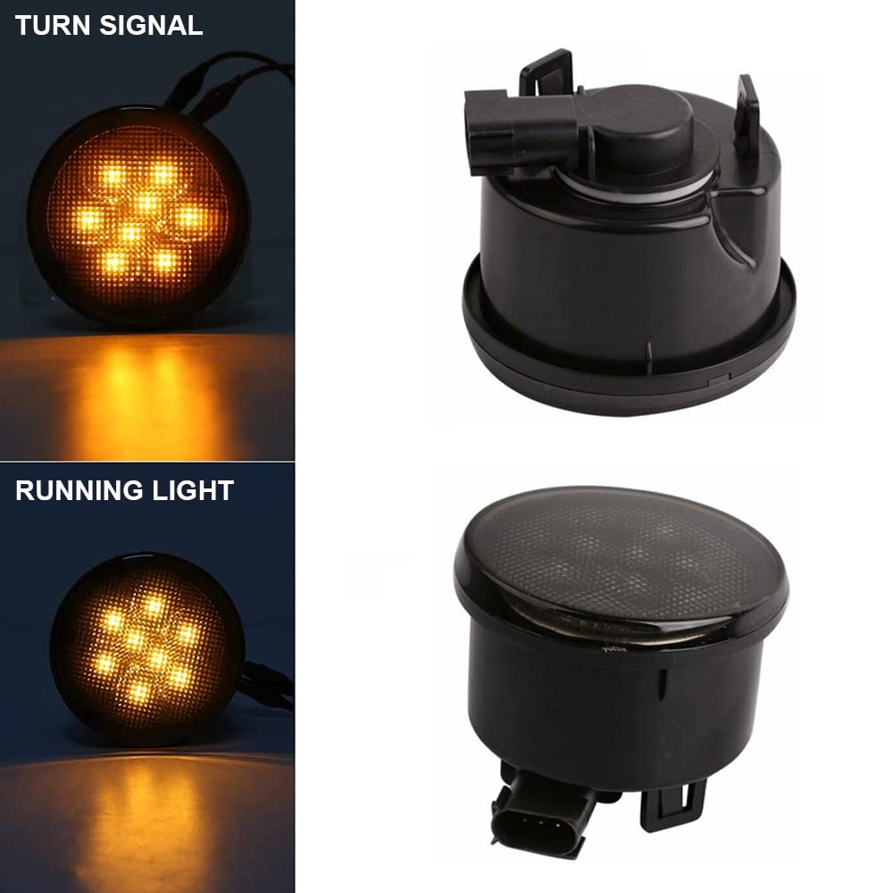 2pcs 12V DRL Feux de jour Clignotants compatible avec Jeep Wrangler J-KU J-K 2007-2018, IP67 Étanche Antichoc Antipoussière Lentille Fumée Star LED