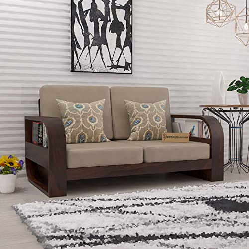 Image of Wooden 2 Seater Sofa Set for Living Room, Two Seater Sofa for Office & Lounge, 2 Seater Sofa Sets for Home, Sheesham Wood (Walnut)
