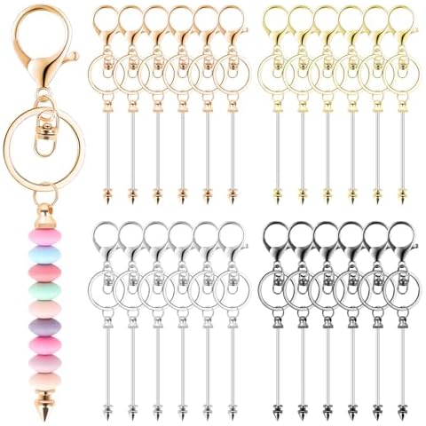 NICEWIN 24 Pcs Beadable Keychain Bar - Metal Bead Blank Keychain Charms Detachable Key Chain for Pendant DIY, Keychain Accessories Bulk for Keychain Maker Kit Supplies Jewelry Making Gift Cover