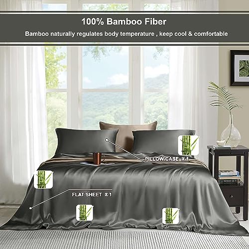 Image of Bamboo Sheet Set 3 Pc Organic, Natural, Softest, 400 Thread Count Cooling Like Silk (Twin XL, Charcoal Grey)