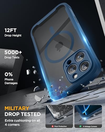 Image of Miracase Magnetic for iPhone 16 Pro Case Full-Body Phone with Built-in Glass Screen Protector, [Compatible with MagSafe] Military Drop Proof 16 Pro Cover Bumper 6.3 inch, Blue