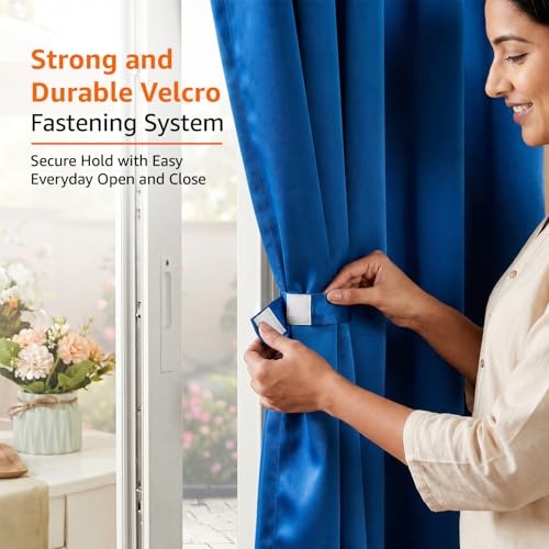 Image of Amazon Basics - Room Darkening Blackout Door Curtains, 100% Room Darkening | 5 Feet |Set of 2| Plain Design | for Living Room and Bedroom | 115cmx 150cm, Color- Blue