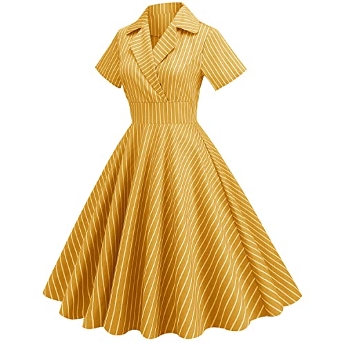 Image of 50s Dresses for Women Vintage 1950s Notch Lapel Cocktail Dress Retro 60s Rockabilly Audrey Hepburn Tea Party Dress