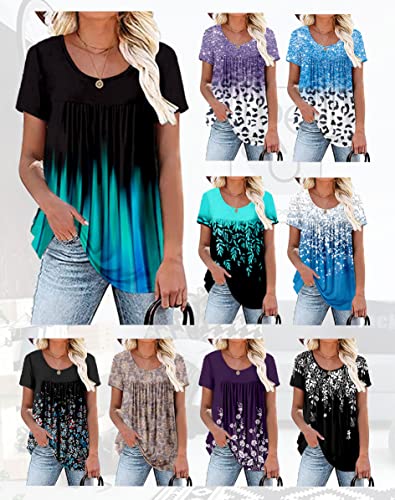 Womens Summer Plus Size Tops Blouses Short Sleeve Shirts Lace Pleated Tunic Tops M-4XL2